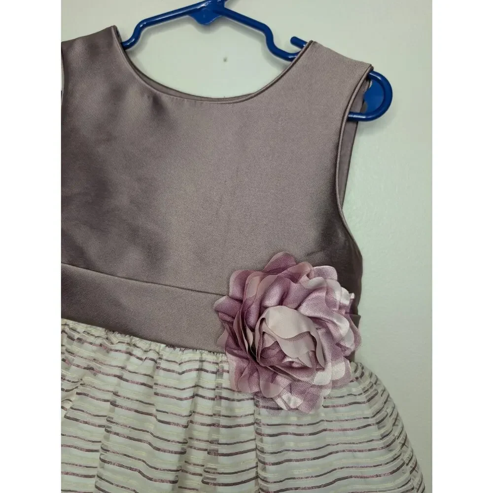 Laura Ashley London Girls Dresses, Taupe & Cream Sleeveless Tulle Dress, Sz 6
